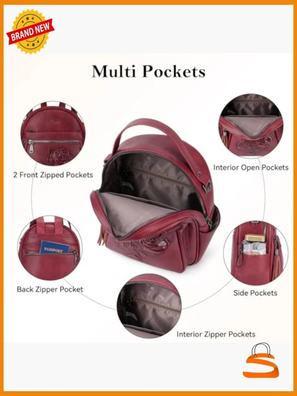 Mini Embossed Vegan Leather Backpack Purse Fashion Daypack Shoulder Handbag